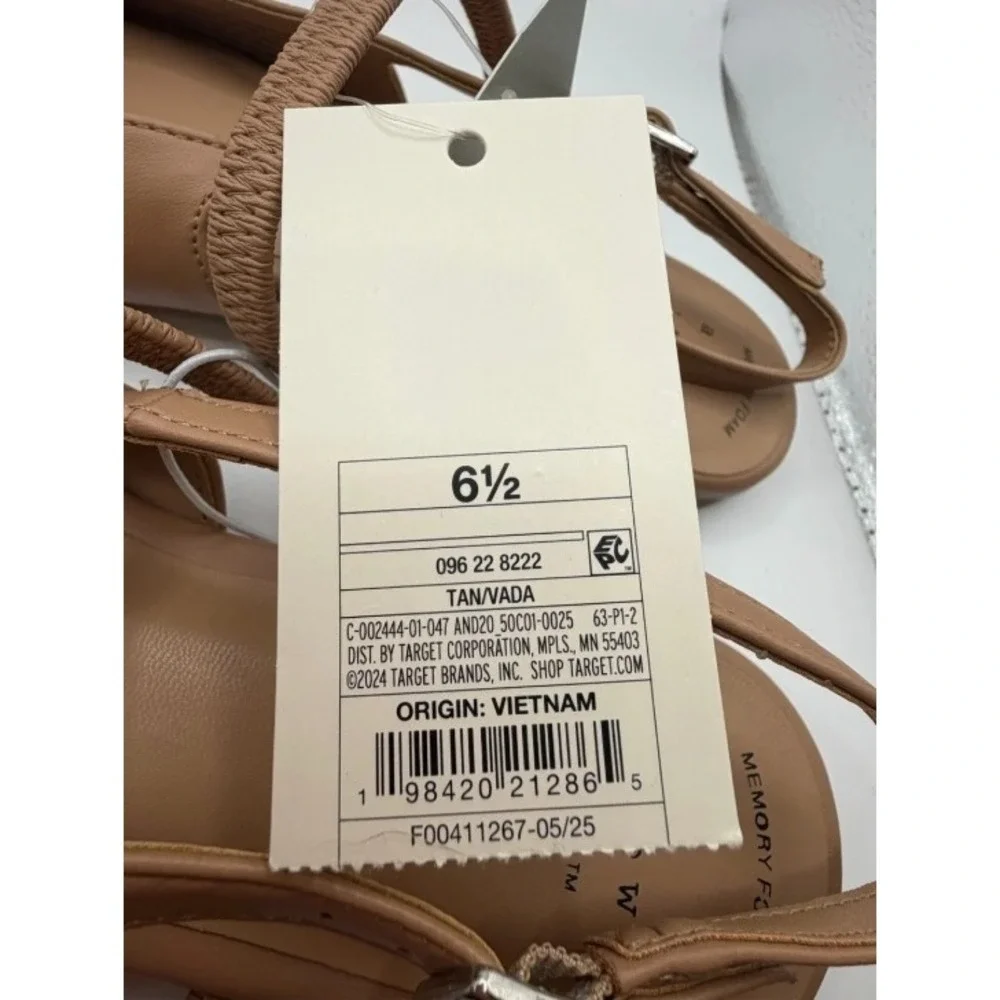 A New Day Vada Tan Square Toe Slingback Mary Jane Ballet Flats Memory Foam 6.5